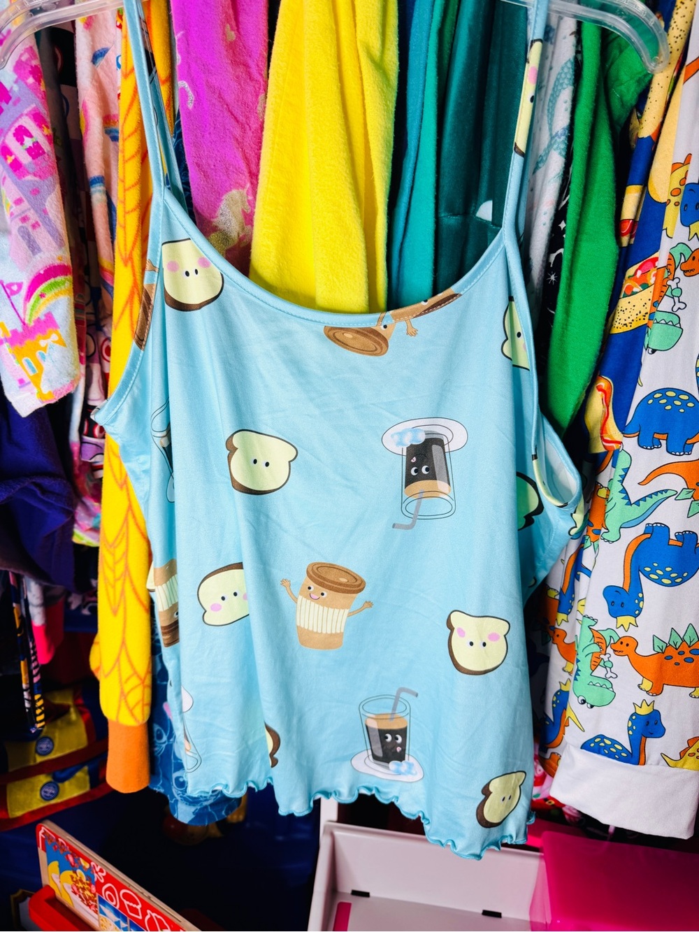 SHEIN Light Blue Breakfast Print Pajama Tank Top